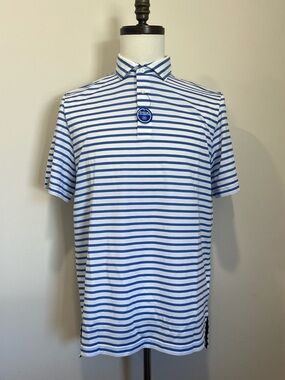 NWT $110 RLX Ralph Lauren Mesh SS Polo Shirt Blue White Stripe Men’s Medium